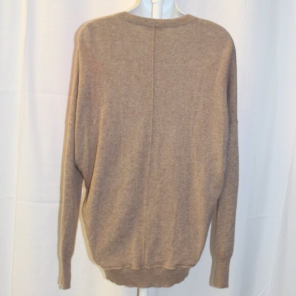 Garnet Hill Women’s Colorblock Cashmere Cardigan Size Medium Coral Pink and tan - Picture 8 of 16